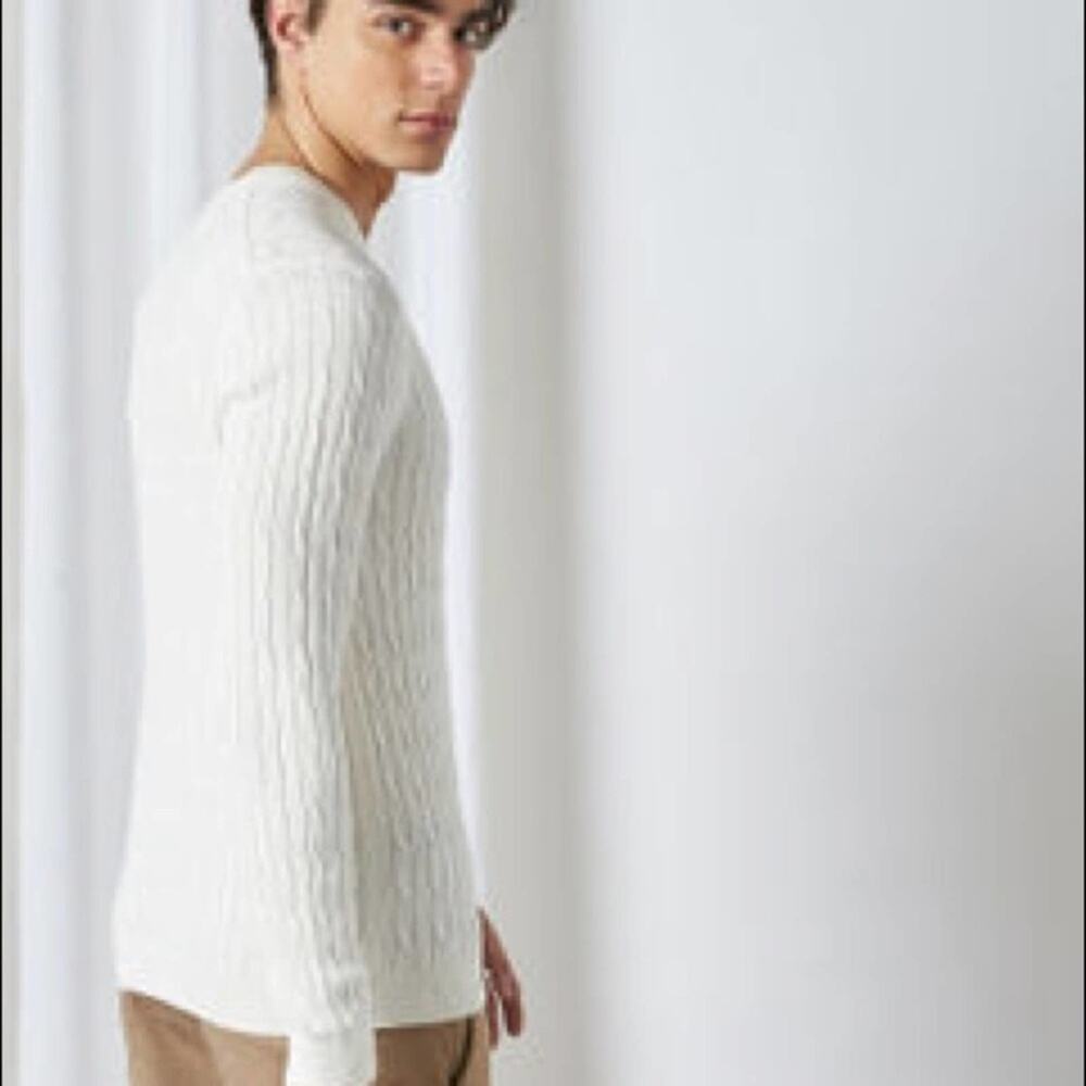 Only & Sons Mens Crewneck Cable Knit Sweater Cloud Dancer Size M NWT - Picture 3 of 9